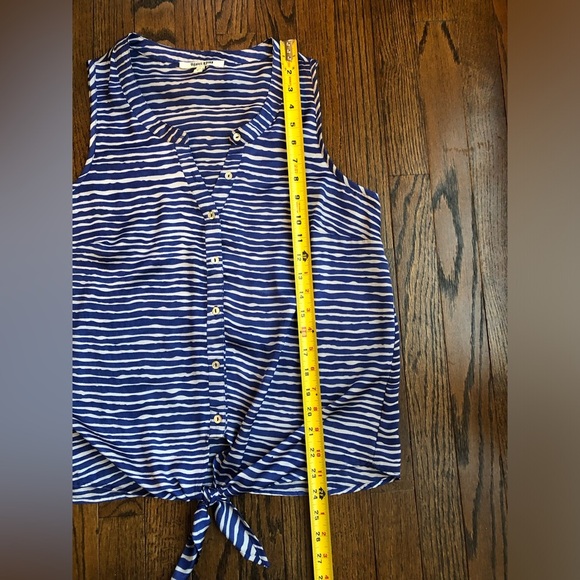 Daniel Rainn Women’s S Blue/White Zebra Striped Sleeveless Front Tie V-Neck Top - Picture 9 of 11